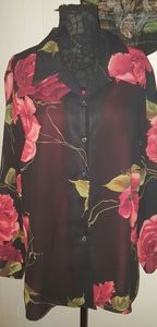 Liz & Me Red Rose Layered Button front Blouse